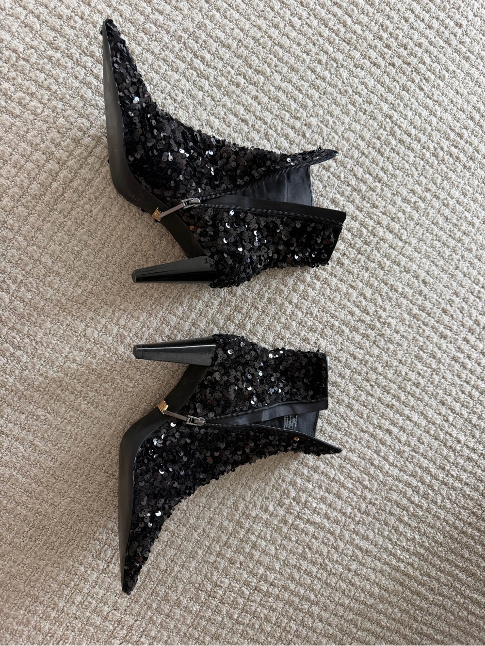 Zara Black Sequin Pointed Toe High Heel Ankle Boots eu size 37